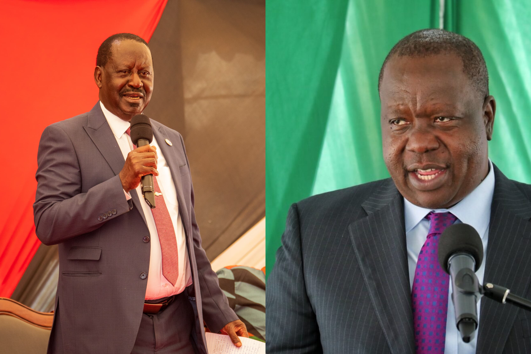 Collage photo of Raila Odinga and Fred Matiang'i.